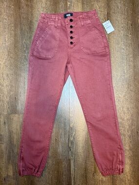 NWT PAIGE Mayslie Jogger with Exposed Button-Front High-Rise in Rust Size 25